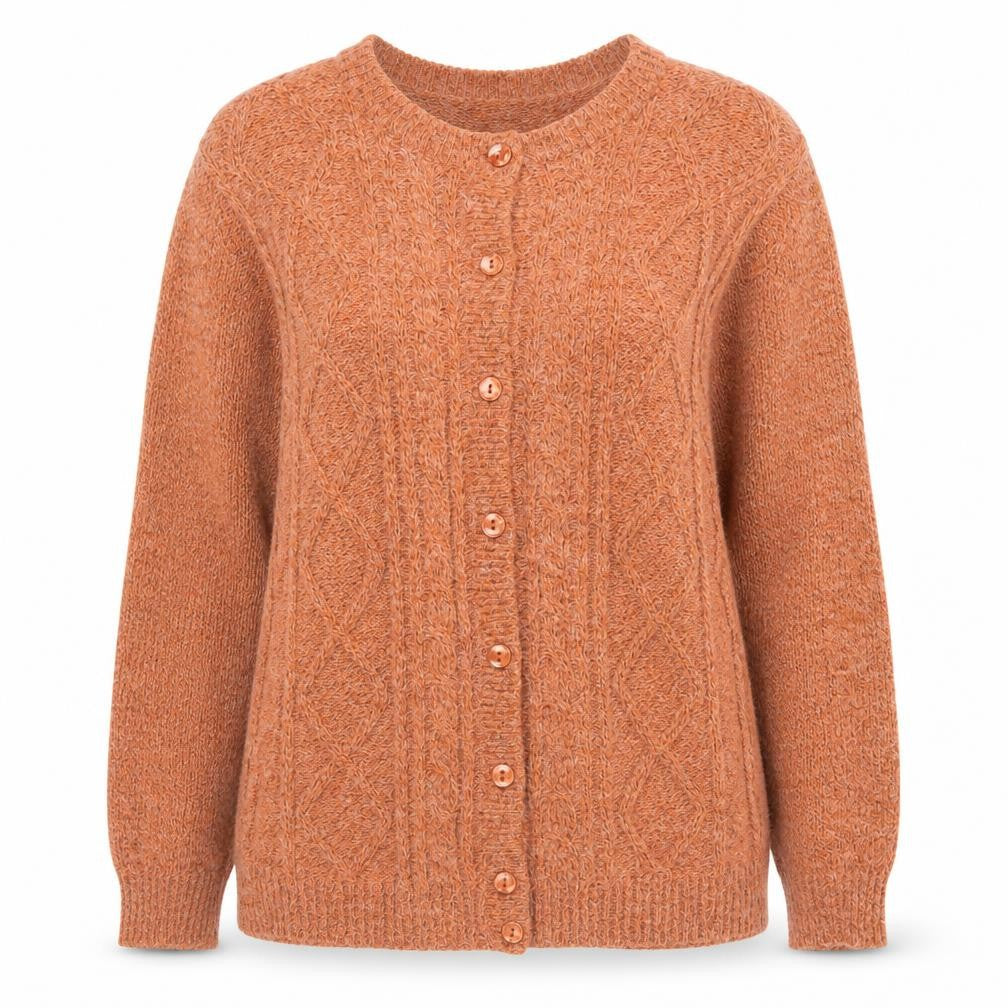 Front view of Damart Women's Orange Cardigan M Crew Neck