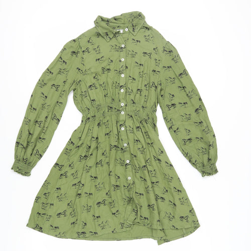 Marks and Spencer Girls Green Animal Print Shirt Dress 11-12Y