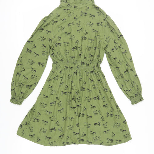 Marks and Spencer Girls Green Animal Print Shirt Dress 11-12Y