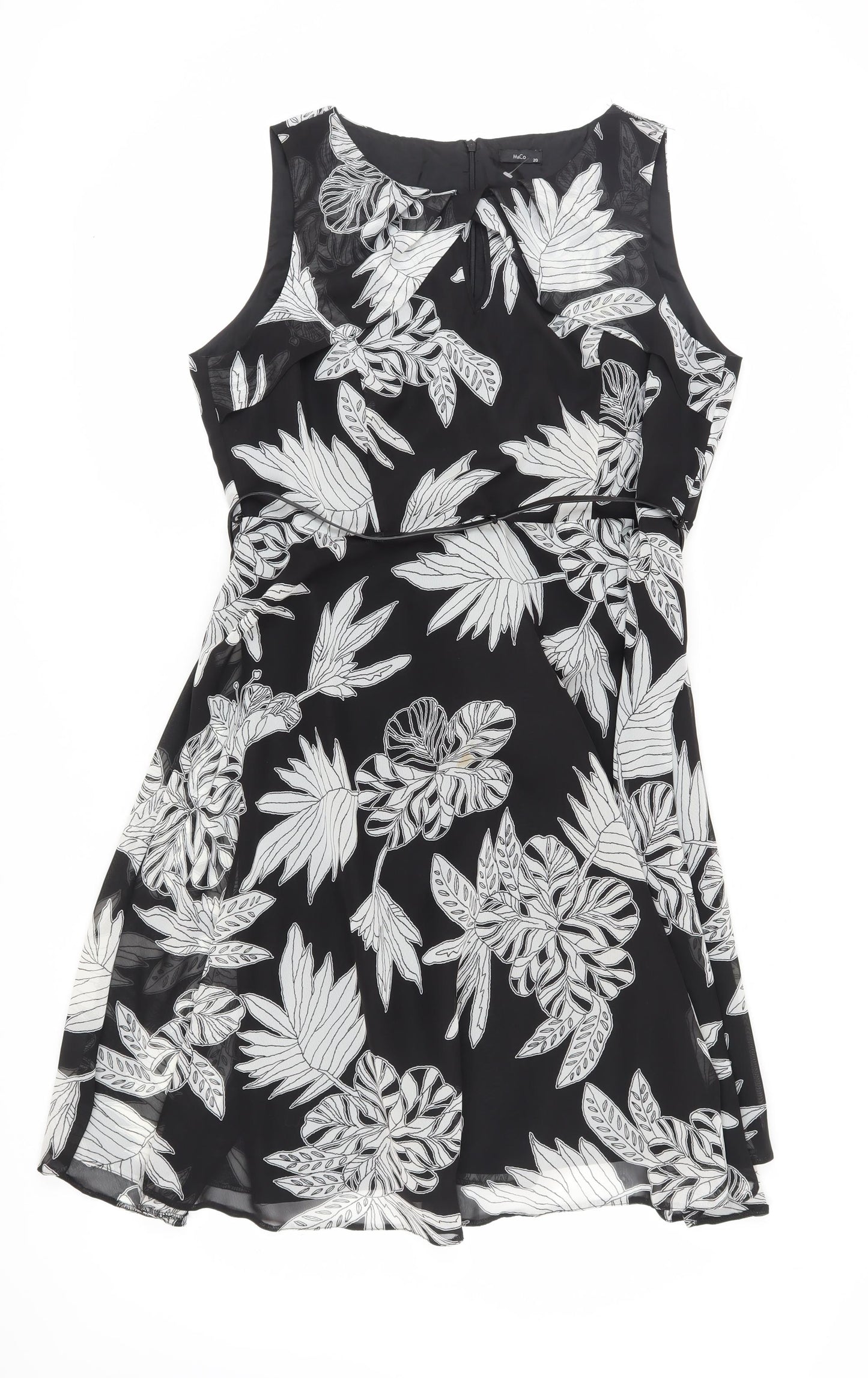 M&Co Women's Black A-Line Dress, Size 20, Floral Pattern