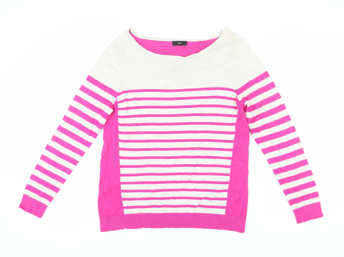 M&Co Women's Pink Striped Pullover Jumper, Size 16