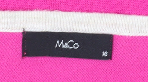 M&Co Women's Pink Striped Pullover Jumper, Size 16