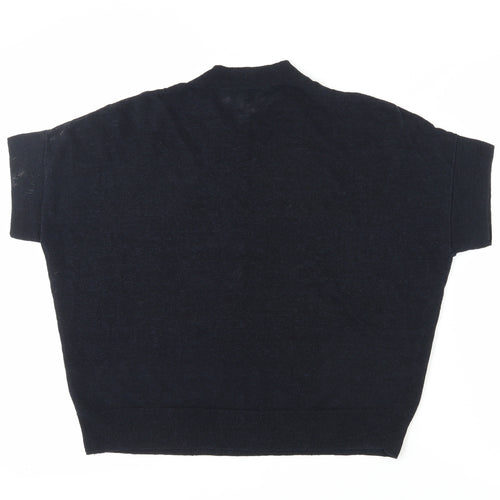 COS Women's Black Linen Mock Neck Top Size M