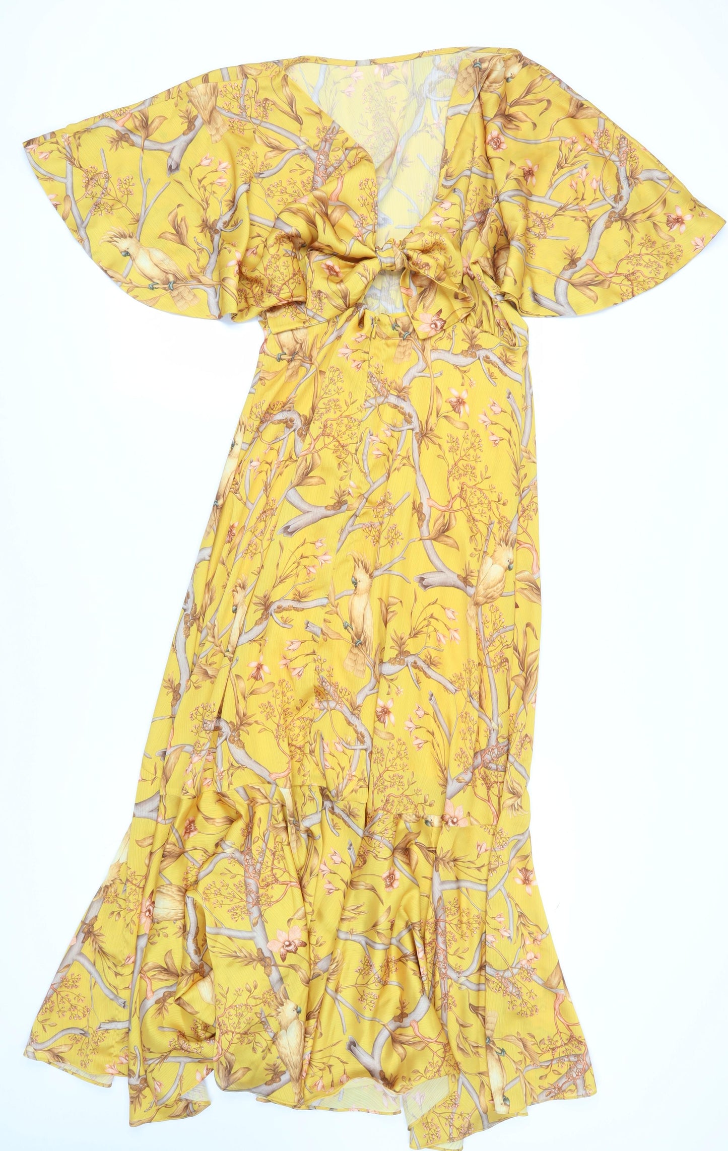 H&M Women's Yellow Mermaid Dress Size 12 - Flutter Sleeve, V-Neck