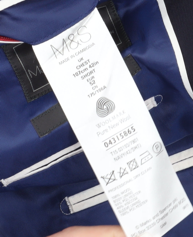 Marks & Spencer Men's Blue Wool Blazer 42 Short