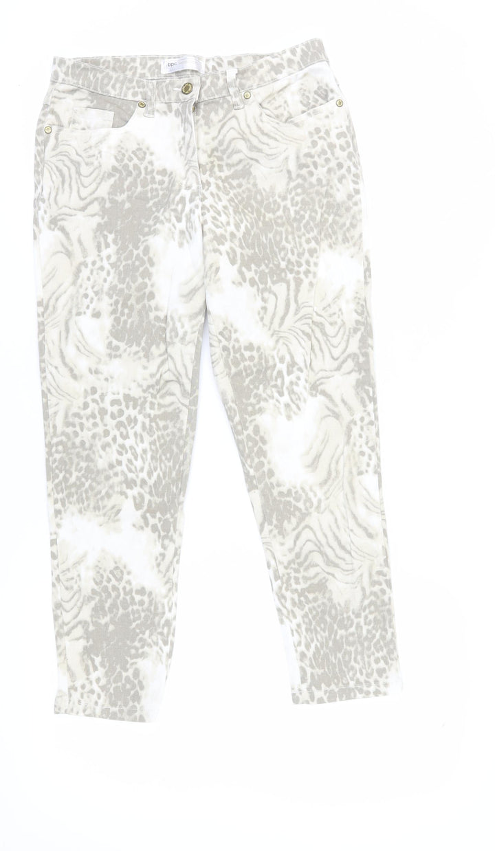 bpc Selection Women's Beige Animal Print Cropped Jeans Size 12