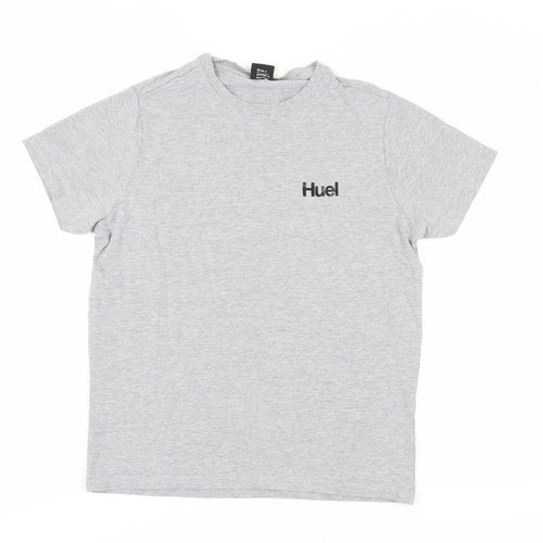Huel Men's Grey Crew Neck T-Shirt, Size M, Logo Accent