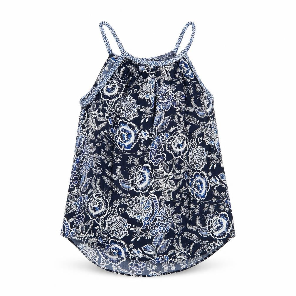 Front view of Gap Women's Blue Floral Halter Tank Top 2XS