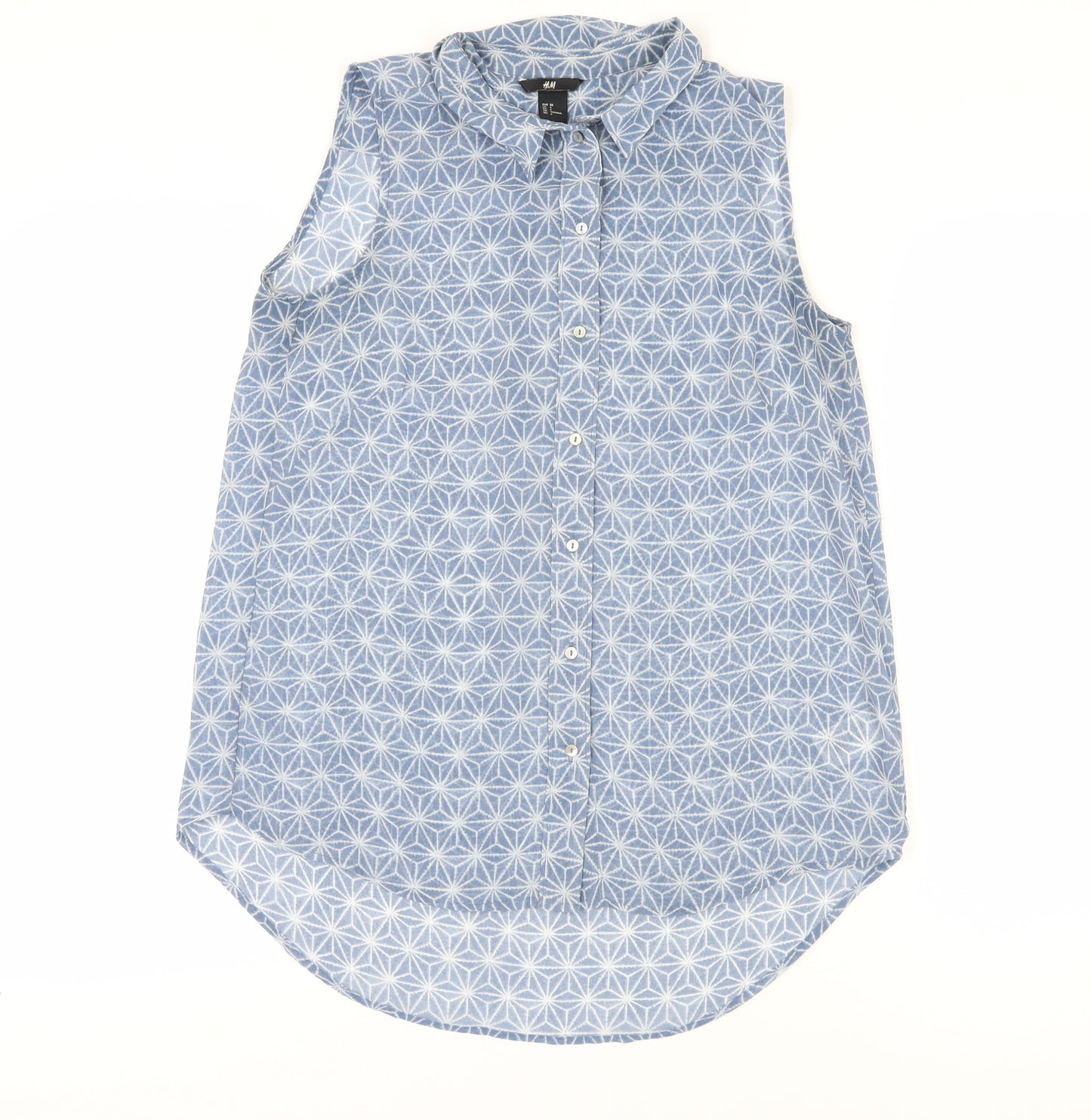 H&M Women's Blue Sleeveless Button-Up Top, Size 8