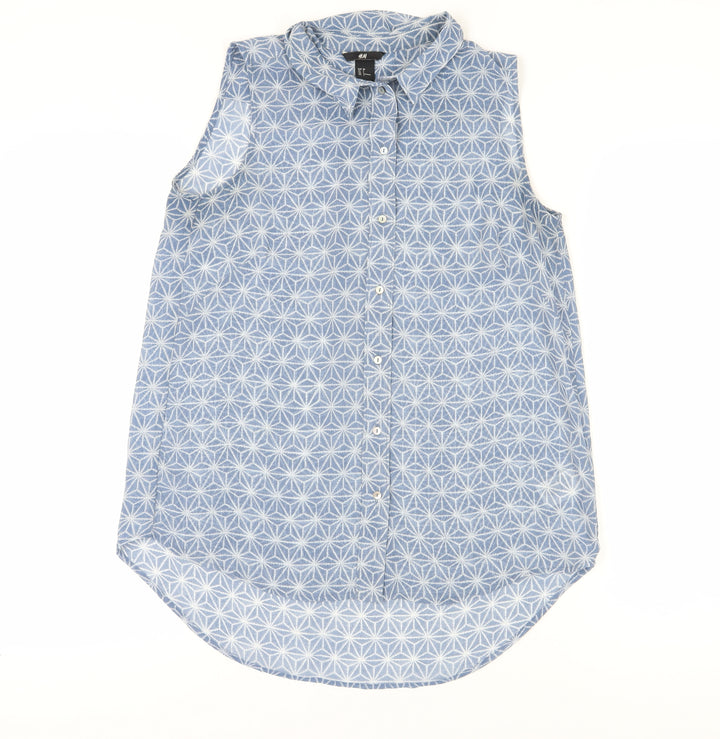 H&M Women's Blue Sleeveless Button-Up Top, Size 8