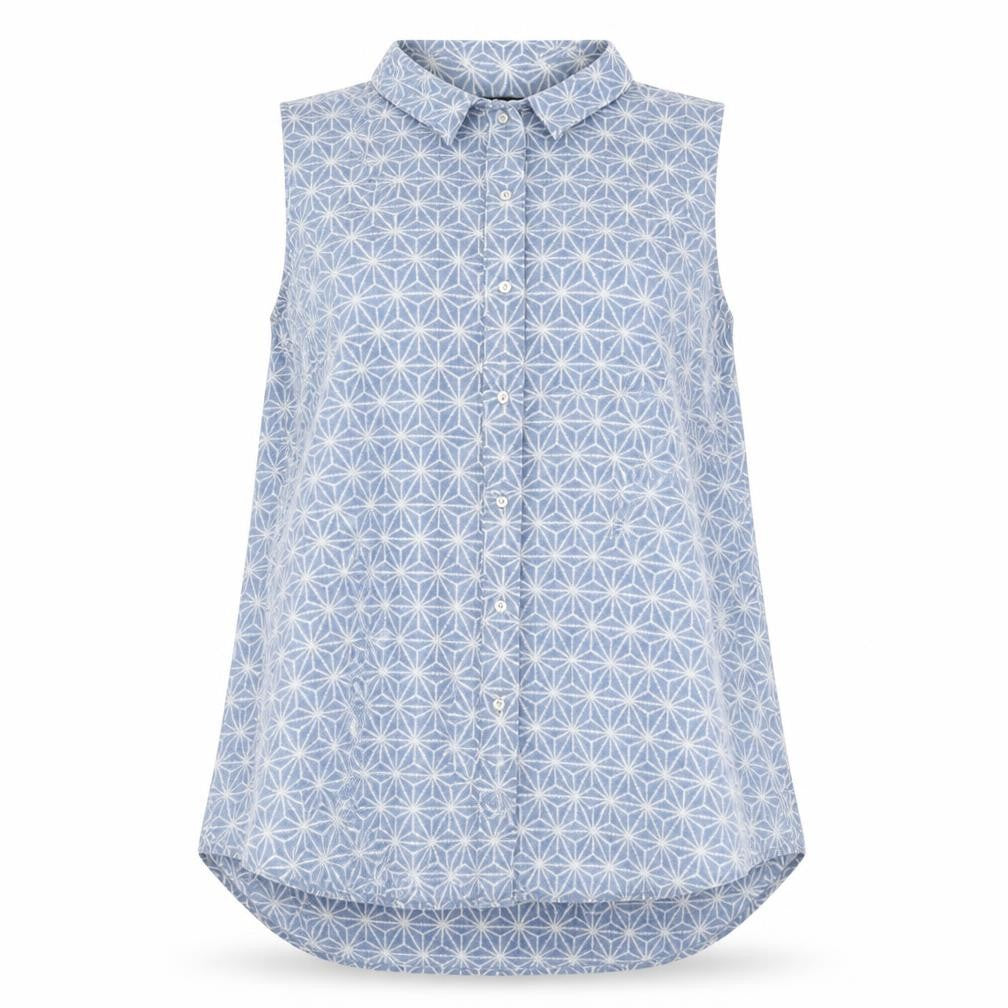 Front view of H&M Women's Blue Sleeveless Button-Up Top, size 8