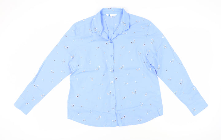 AIZ Women's Blue Floral Button-Up Shirt XL