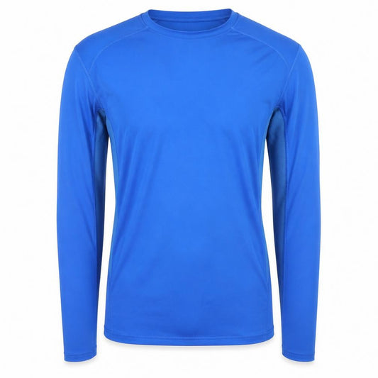 Front view of Sondico Men's Blue Long Sleeve Athletic Pullover T-Shirt