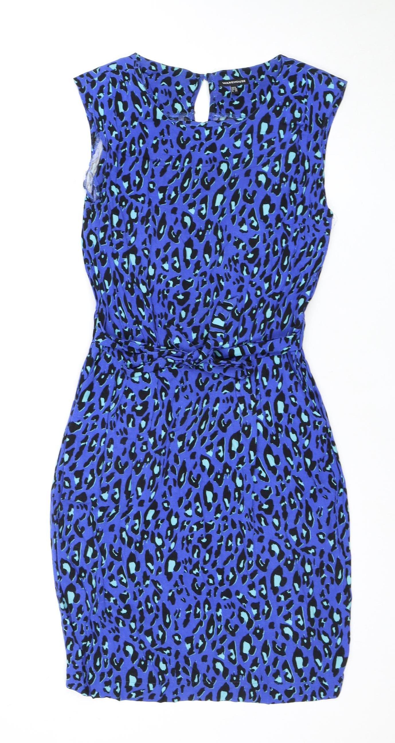 Warehouse Women's Blue Animal Print Dress L