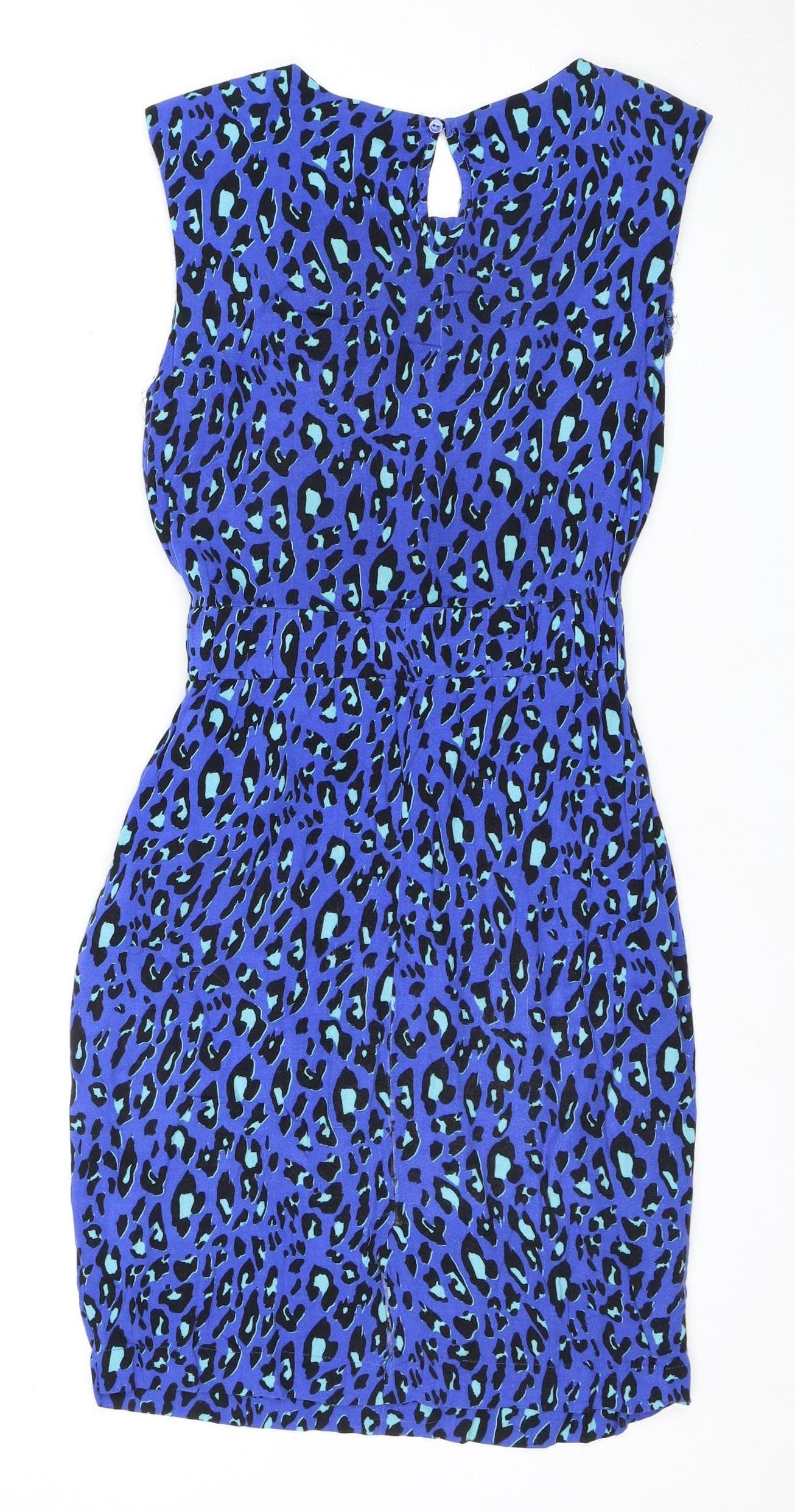 Warehouse Women's Blue Animal Print Dress L
