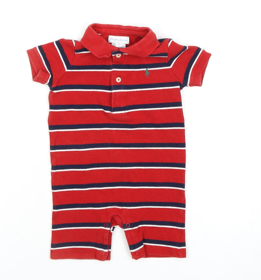 Ralph Lauren Unisex Red Striped Romper 9-12M Short Sleeve