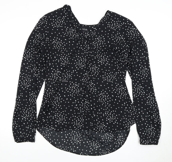 Long Tall Sally Women's Black Print V-Neck Blouse Size 14