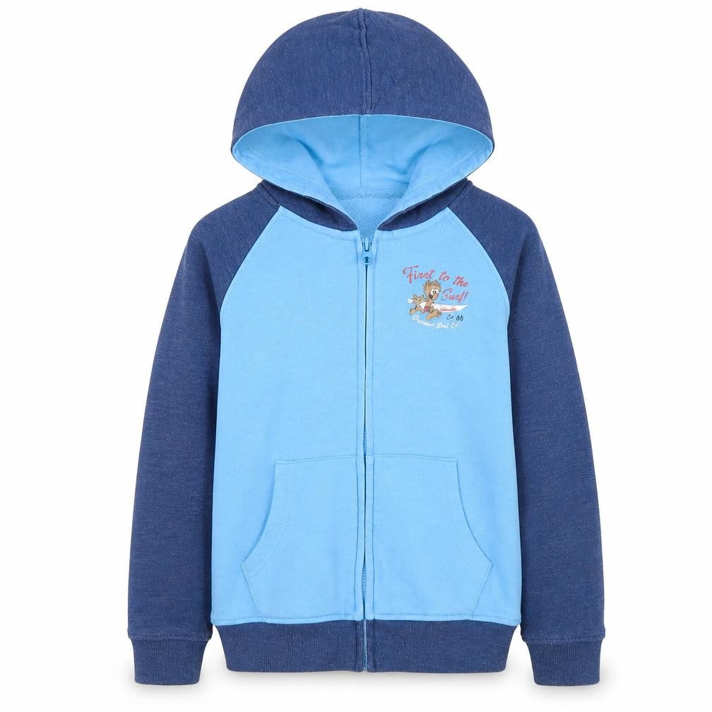 Front view of Saltrock boys’ blue full zip hoodie, size L