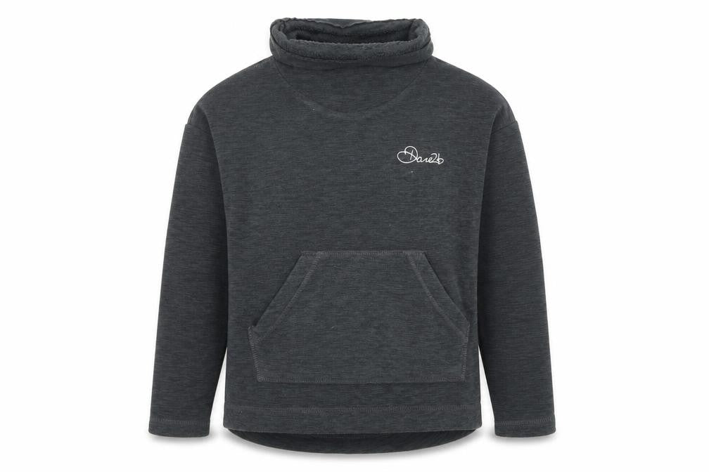 Front view of Dare 2b boys’ grey high neck pullover sweatshirt with logo