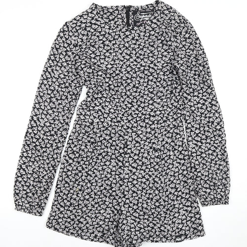 Superdry Women's Black Floral Playsuit XS