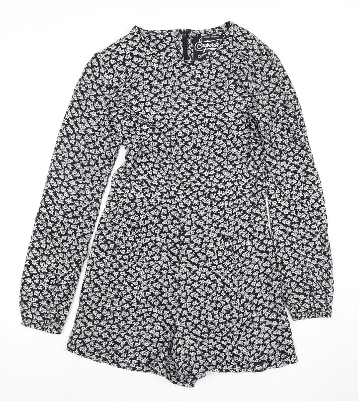 Superdry Women's Black Floral Playsuit XS