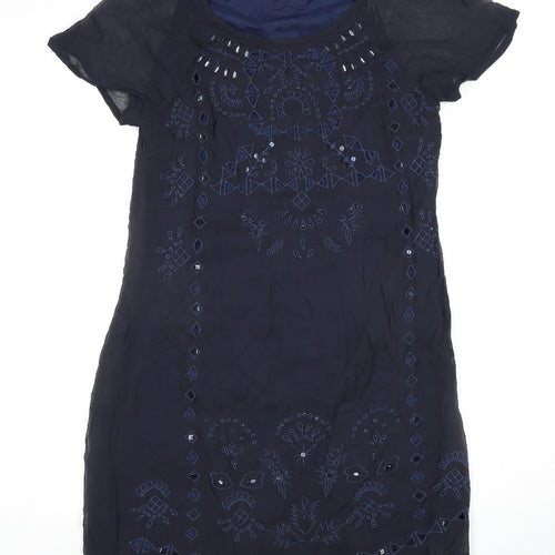 Rocha John Rocha Blue Embroidered Shift Dress, Size 10