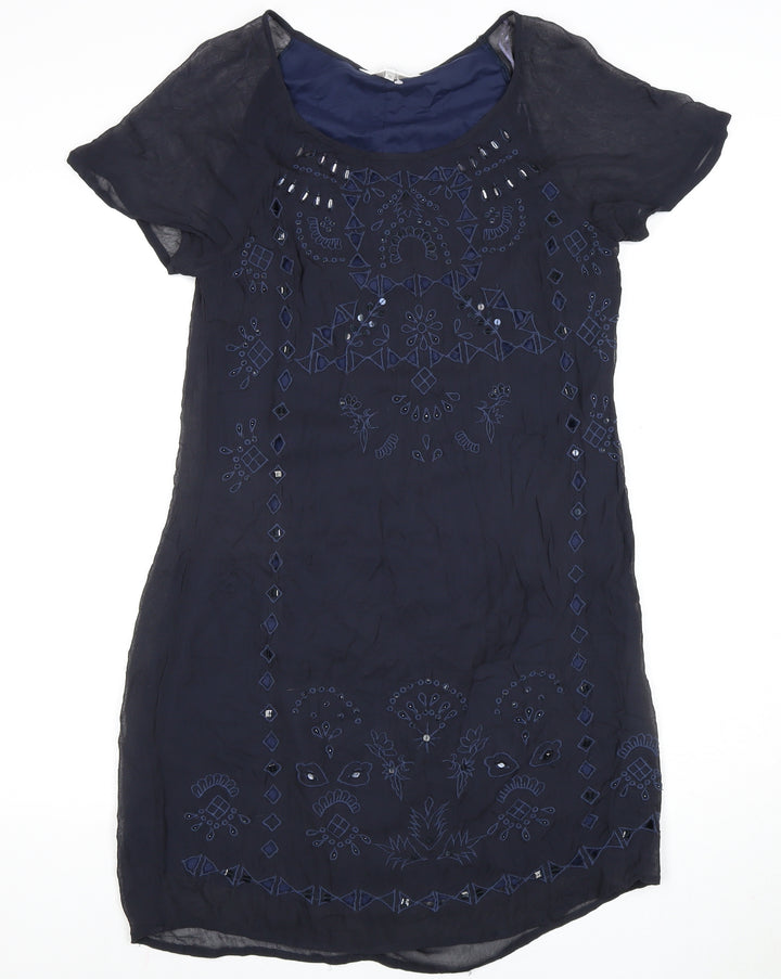 Rocha John Rocha Blue Embroidered Shift Dress, Size 10