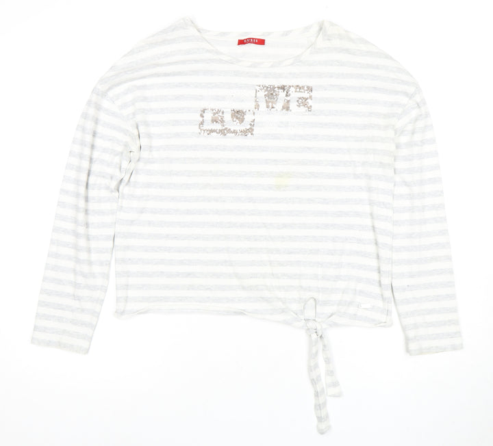 Guess Women's White Striped Cropped T-Shirt, Size M