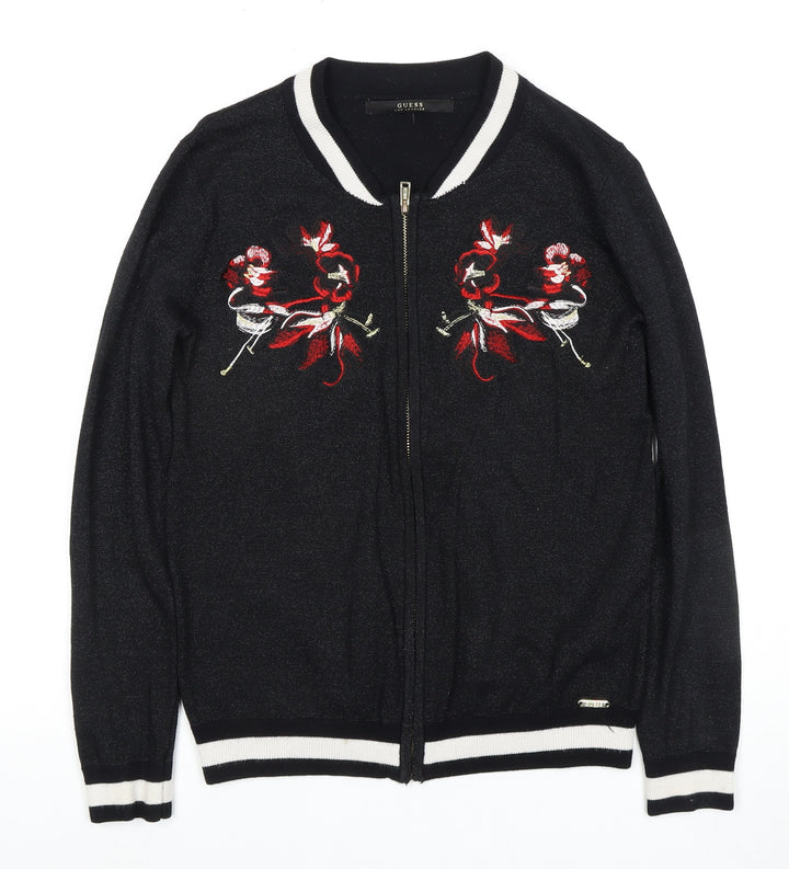 Guess Women's Black Full Zip Floral Jumper S