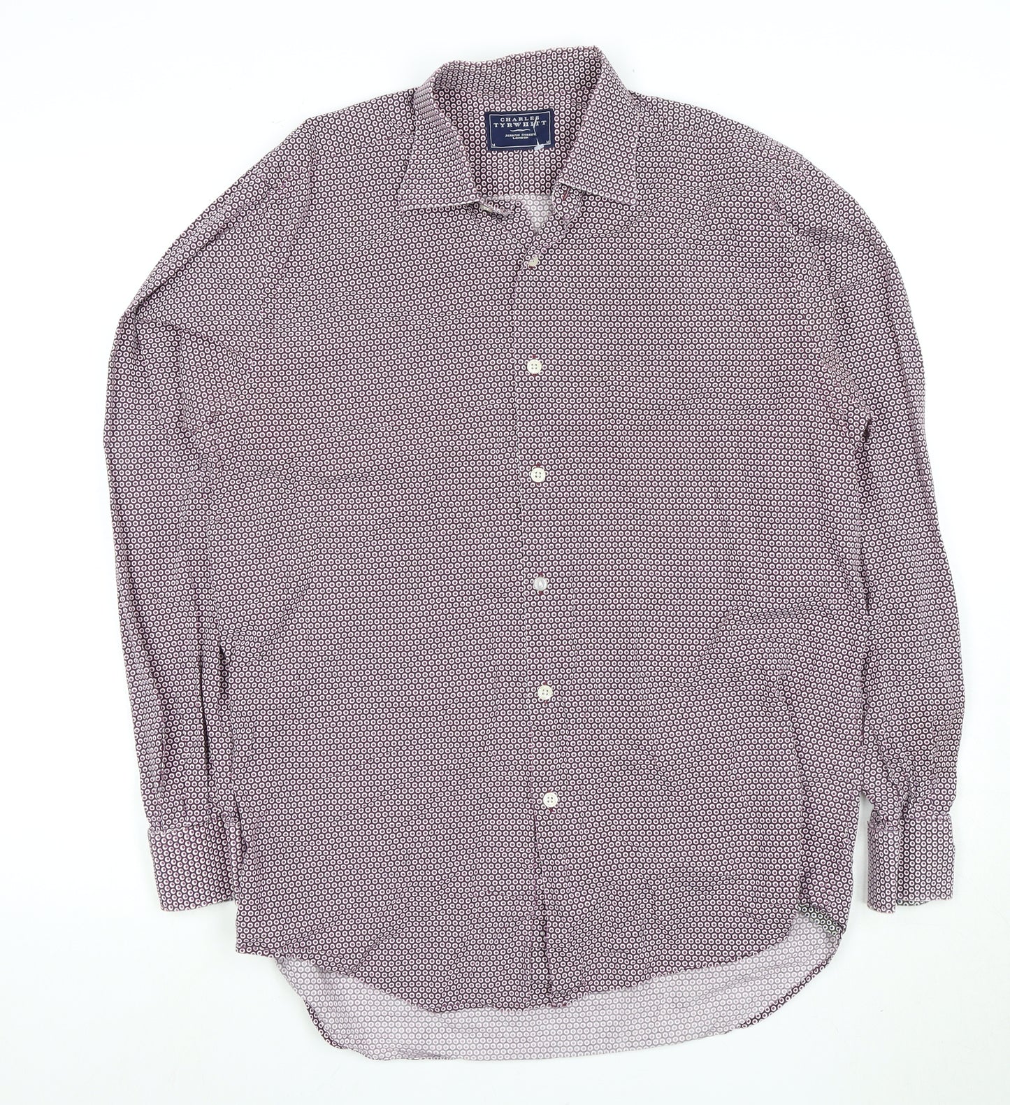 Charles Tyrwhitt Men's Purple Geometric Dress Shirt L