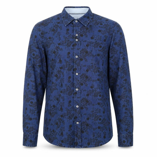 Front view of Boden Men's Blue Floral Cotton Dress Shirt, size 6