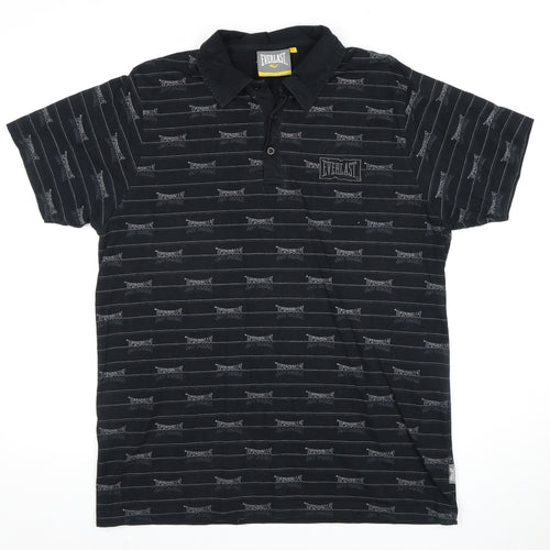 Everlast Men's Black Striped Polo Shirt L