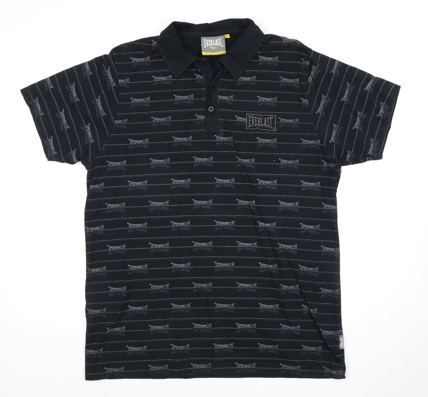 Everlast Men's Black Striped Polo Shirt L