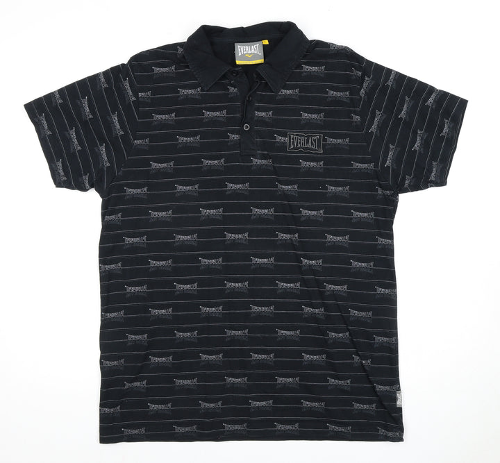 Everlast Men's Black Striped Polo Shirt L