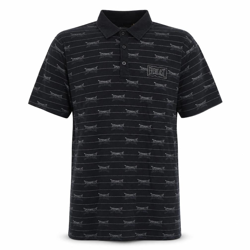 Front view of Everlast Men's Black Striped Polo Shirt L