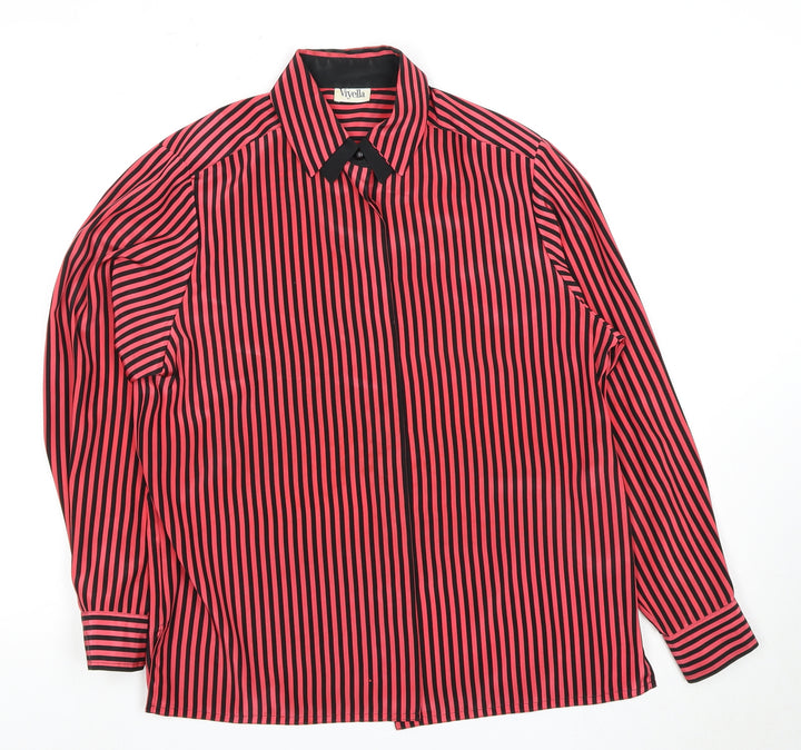 Viyella Women's Red Striped Long Sleeve Button-Up Shirt