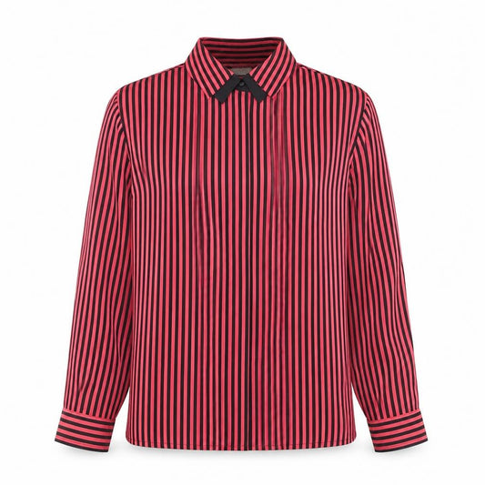 Front view of Viyella Women's Red Striped Long Sleeve Button-Up Shirt