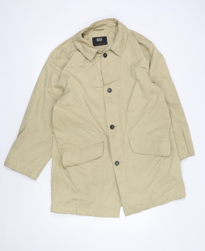 BUSH Men's Beige Overcoat, XL, Collared, Casual Style
