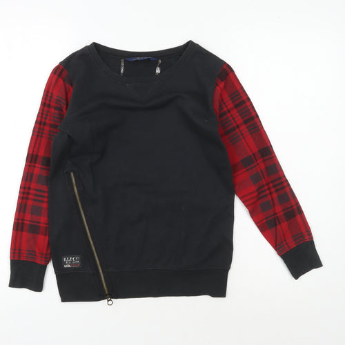 Polo Ralph Lauren Girls Black Pullover Sweater M Plaid Accents