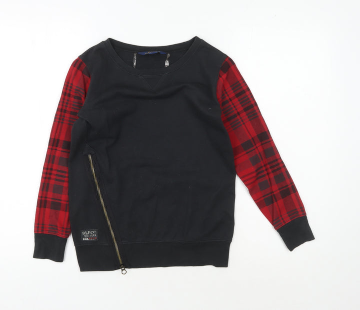 Polo Ralph Lauren Girls Black Pullover Sweater M Plaid Accents