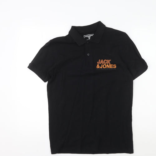 Jack & Jones Men's Black Polo Shirt S Short Sleeve Logo