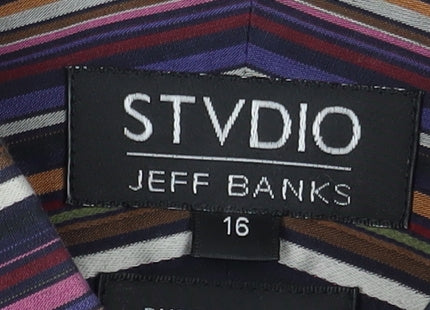 Jeff Banks Men's Multicoloured Striped Button-Up Shirt 16