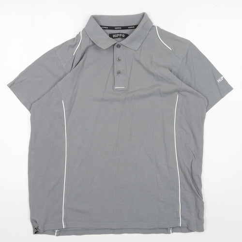 Hippo Men's Grey Polo Shirt M Solid Collared