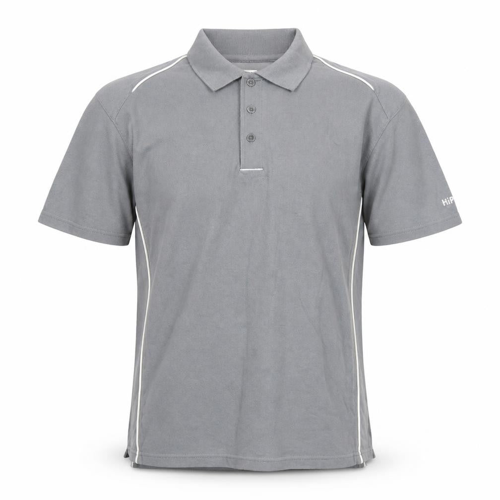 Front view of Hippo Men's Grey Polo Shirt M Solid Collared