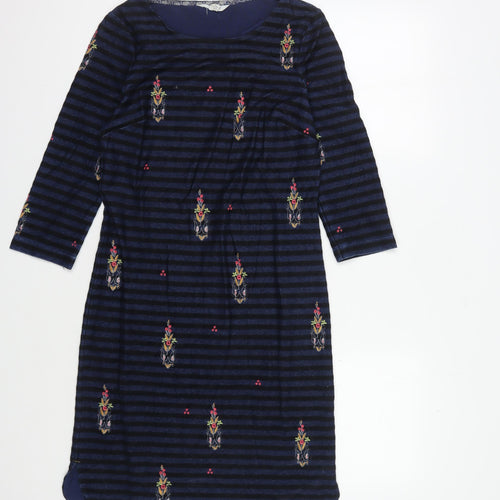 White Stuff Women’s Blue Striped Embroidered Dress Size 6