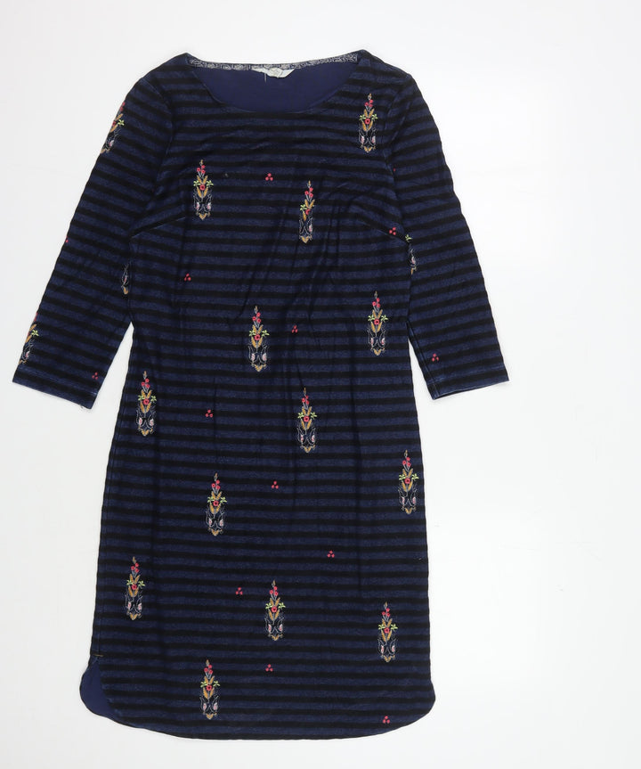 White Stuff Women’s Blue Striped Embroidered Dress Size 6