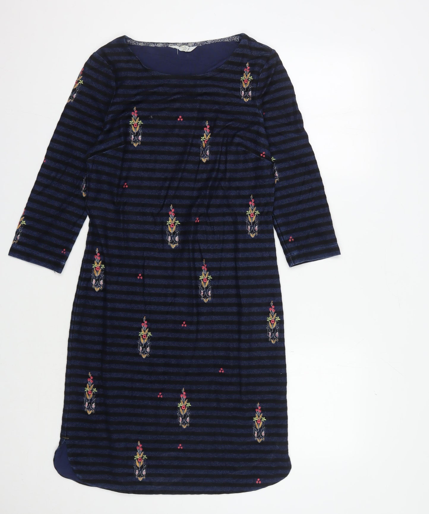 White Stuff Women’s Blue Striped Embroidered Dress Size 6