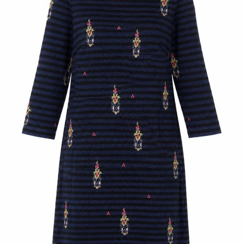White Stuff Women’s Blue Striped Embroidered Dress Size 6