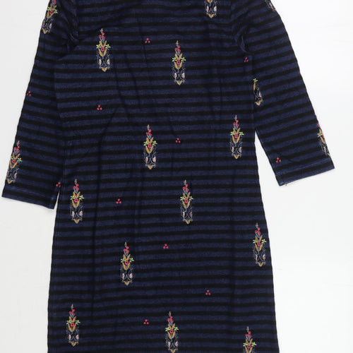 White Stuff Women’s Blue Striped Embroidered Dress Size 6