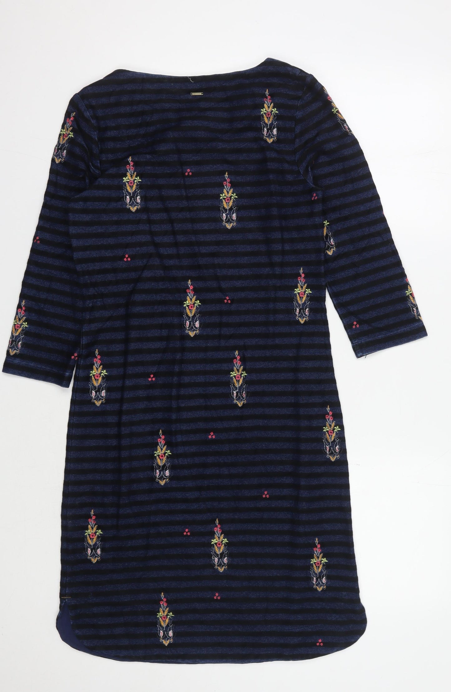 White Stuff Women’s Blue Striped Embroidered Dress Size 6